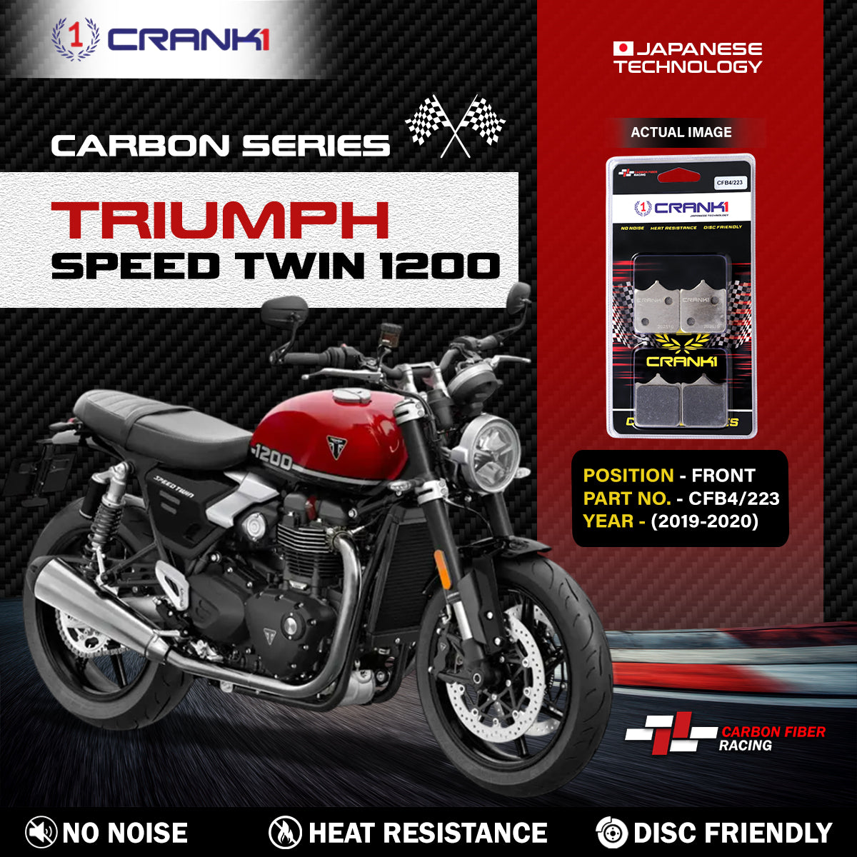 Crank1 Carbon Brake Pads For Triumph Speed Twin 1200 (2019-2020) - Front - CFB4/223 - 2 Sets