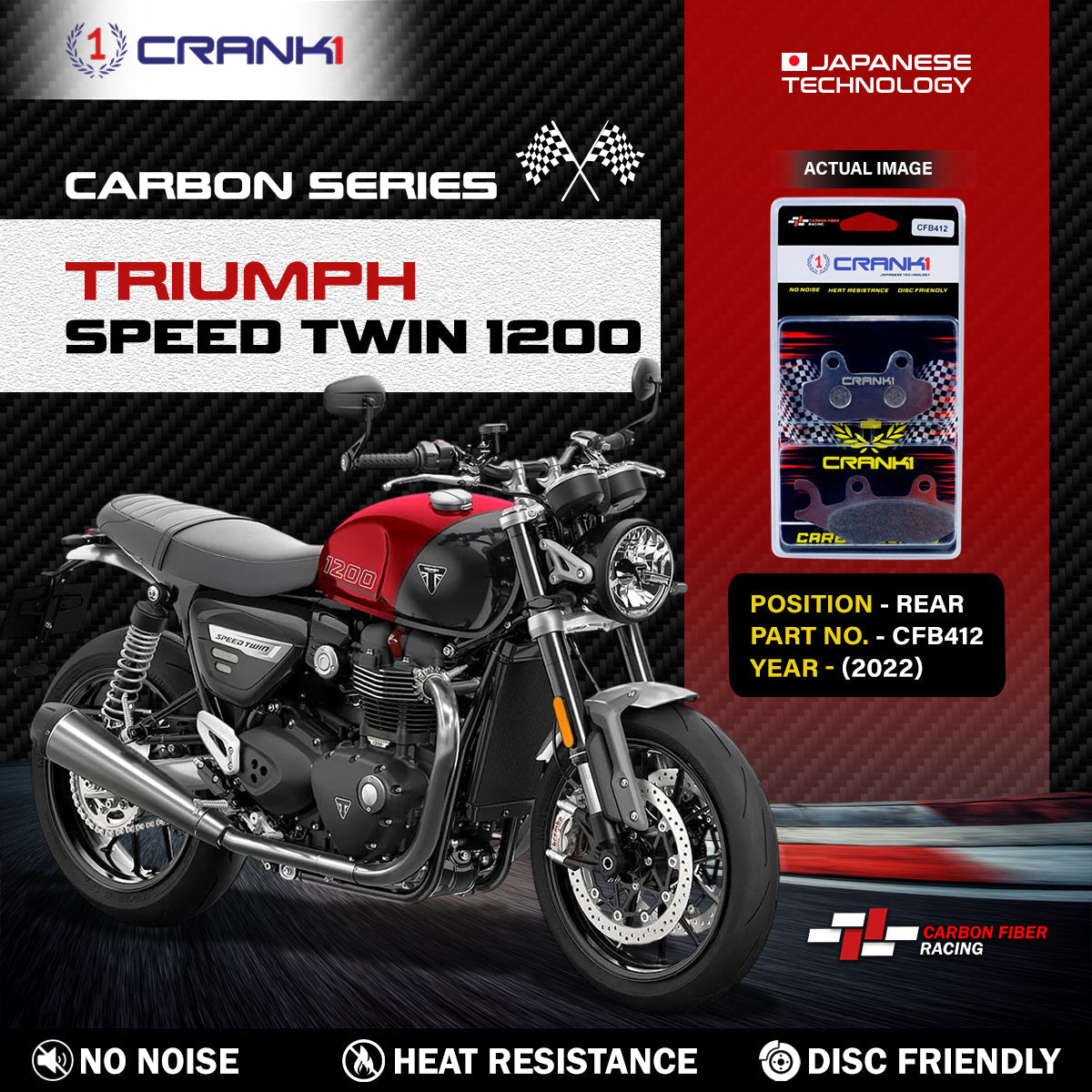 Crank1 Carbon Brake Pads For Triumph Speed Twin 1200 (2022) - Rear - CFB412