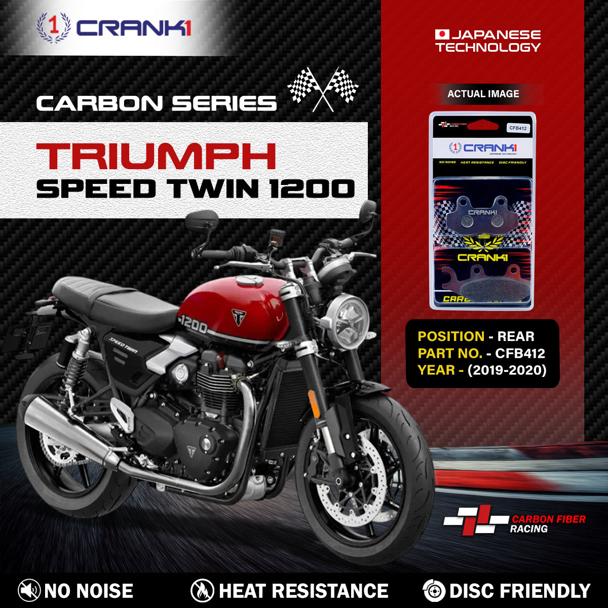Crank1 Carbon Brake Pads For Triumph Speed Twin 1200 (2019-2020) - Rear - CFB412