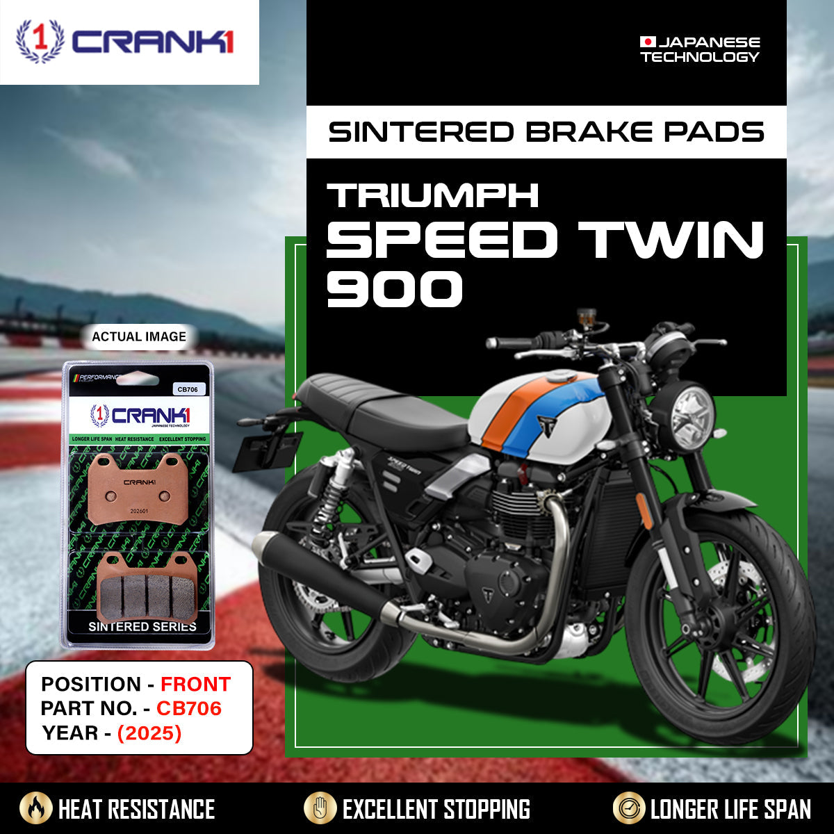 Crank1 Sintered Brake Pads For Triumph Speed Twin 900 (2025) - Front - CB706 - 2 Sets