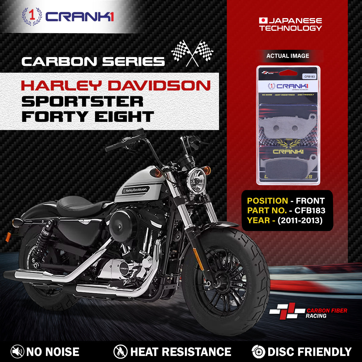 Crank1 Carbon Brake Pads For Harley Davidson Sportster Forty Eight (2011-2013) - Front - CFB183