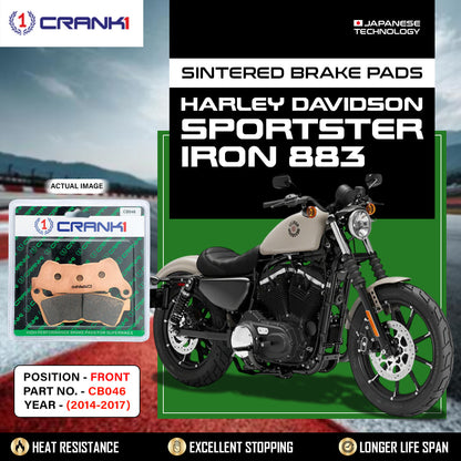 Crank1 Sintered Brake Pads For Harley Davidson Sportster Iron 883 (2014-2017) - Front - CB046