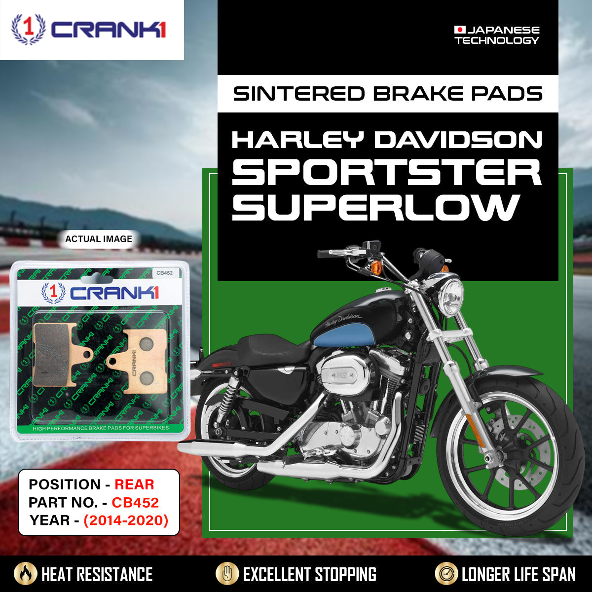 Crank1 Sintered Brake Pads For Harley Davidson Sportster SuperLow (2014-2020) - Rear - CB452