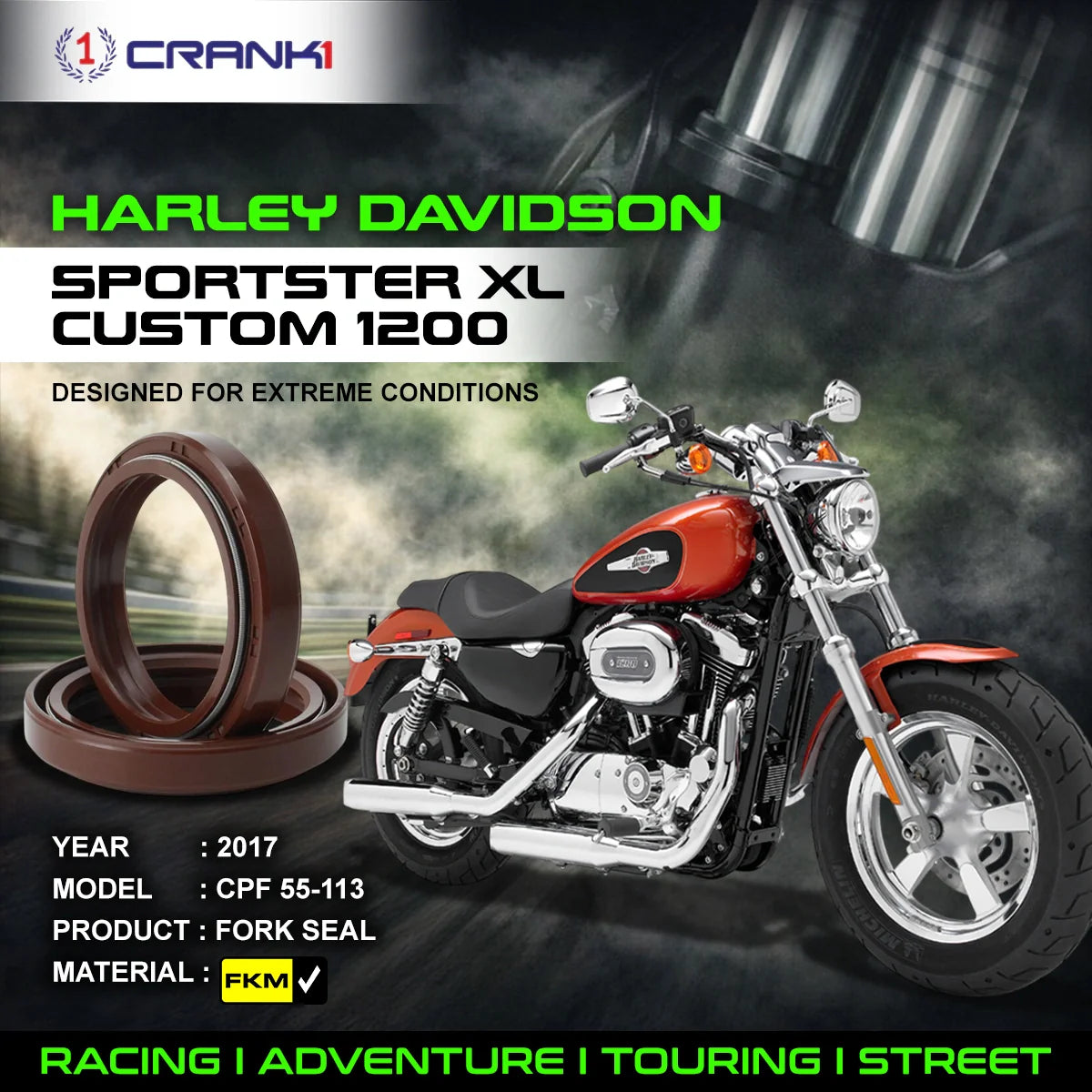 Crank1 Fork Oil Seals Pair For Harley Davidson Sportster XL Custom 1200 (2017) - CPF55-113