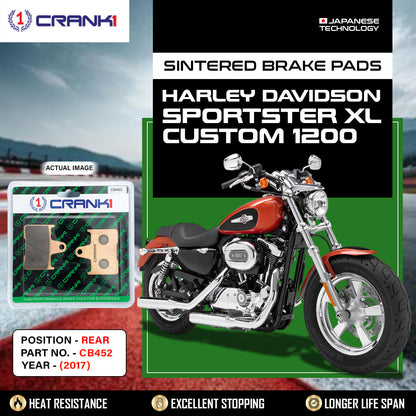 Crank1 Sintered Brake Pads For Harley Davidson Sportster XL Custom 1200 (2017) - Rear - CB452