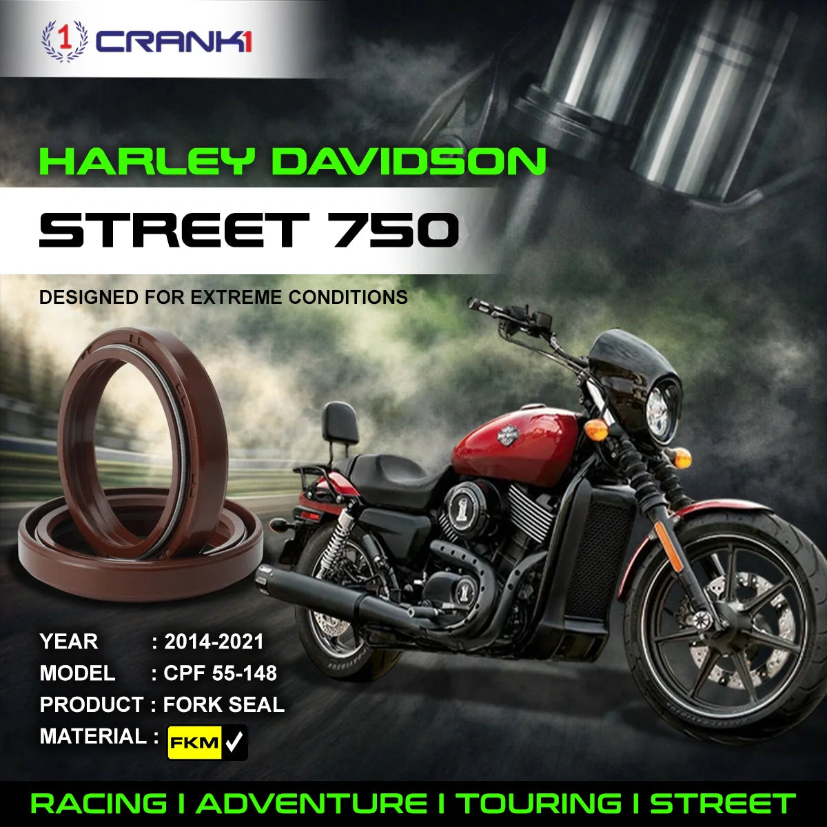 Crank1 Fork Oil Seals Pair For Harley Davidson Street 750 (2014-2021) - CPF55-148