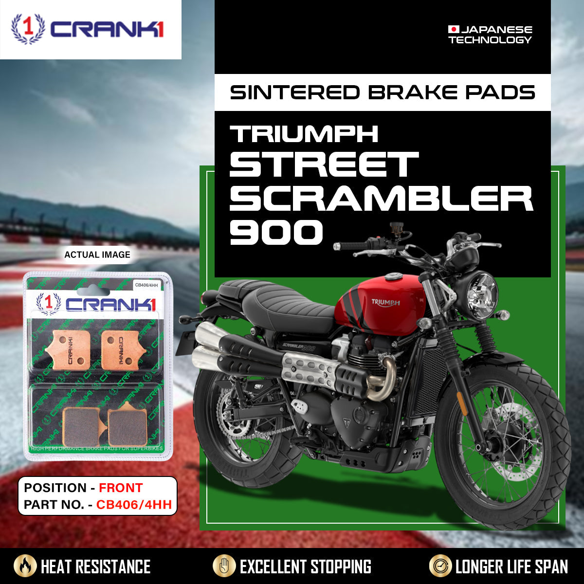 Crank1 Sintered Brake Pads For Triumph Street Scrambler 900 - Front - CB406/4