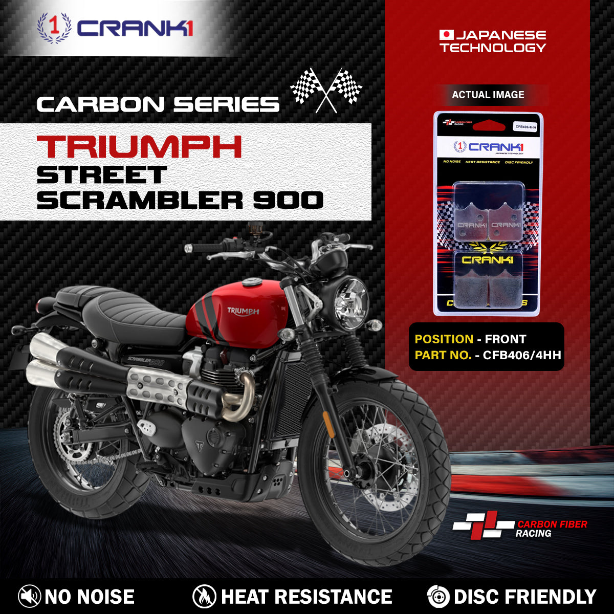 Crank1 Carbon Brake Pads For Triumph Street Scrambler 900 - Front - CFB406/4