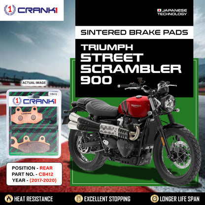 Crank1 Sintered Brake Pads For Triumph Street Scrambler 900 (2017-2020) - Rear - CB412