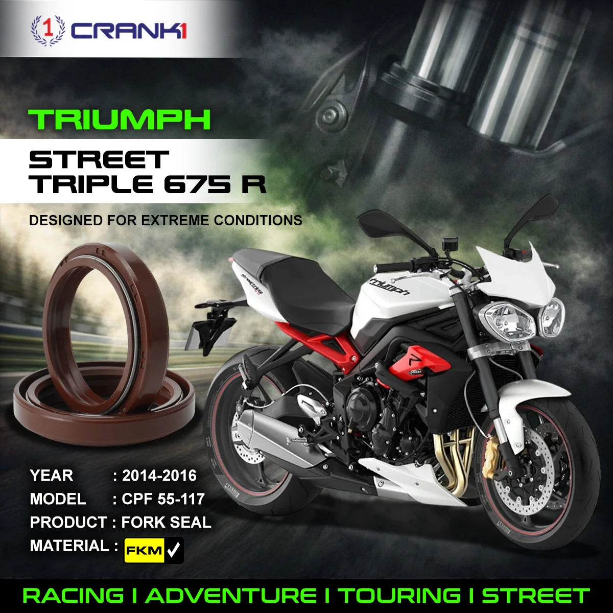 Crank1 Fork Oil Seals Pair For Triumph Street Triple 675 R (2014-2016) - CPF55-117