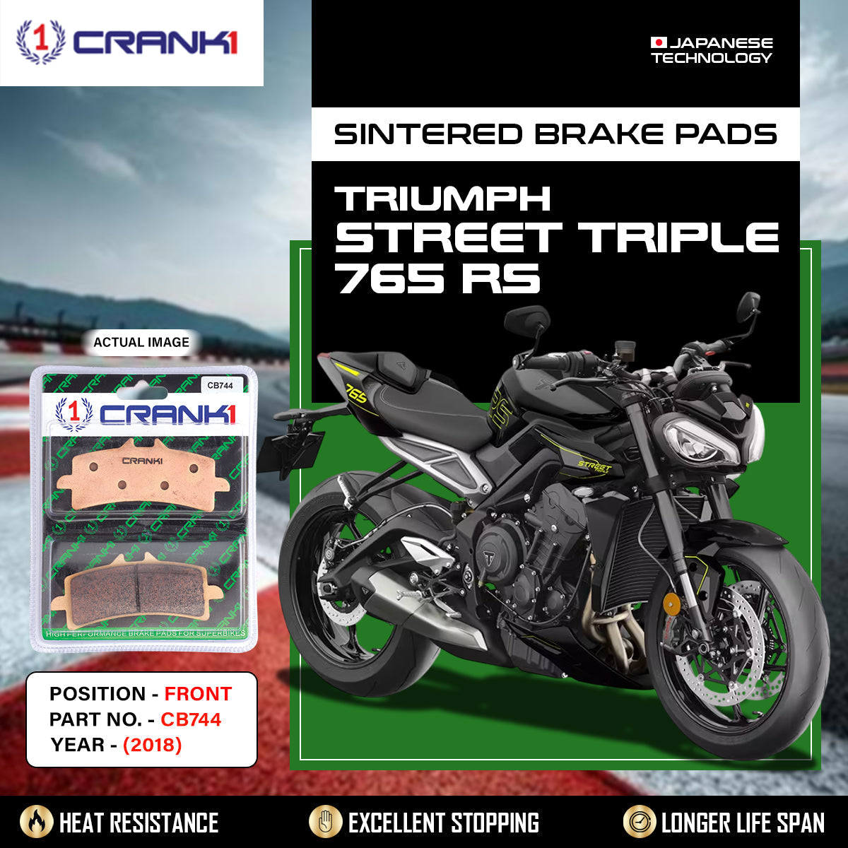 Crank1 Sintered Brake Pads For Triumph Street Triple 765 RS (2018) - Front - CB744 - 2 Sets