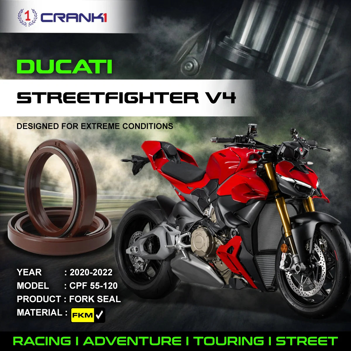 Crank1 Fork Oil Seals Pair For Ducati Streetfighter V4 (2020-2022) - CPF55-120