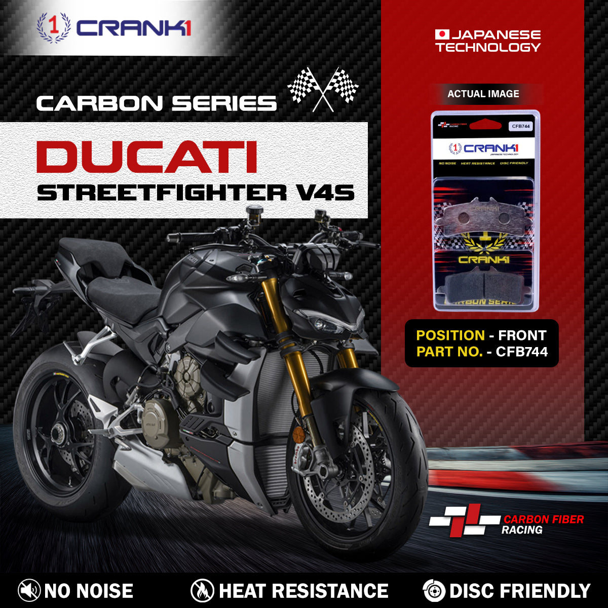 Crank1 Carbon Brake Pads For Ducati Streetfighter V4S - Front - CFB744 - 2 Sets