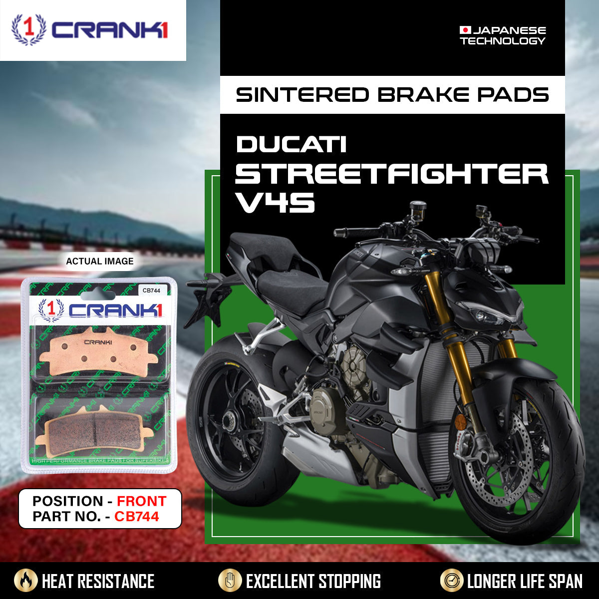 Crank1 Sintered Brake Pads For Ducati Streetfighter V4S - Front - CB744 - 2 Sets