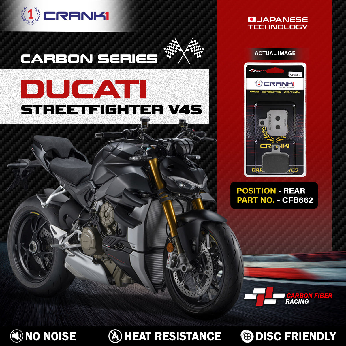 Crank1 Carbon Brake Pads For Ducati Streetfighter V4S - Rear - CFB662