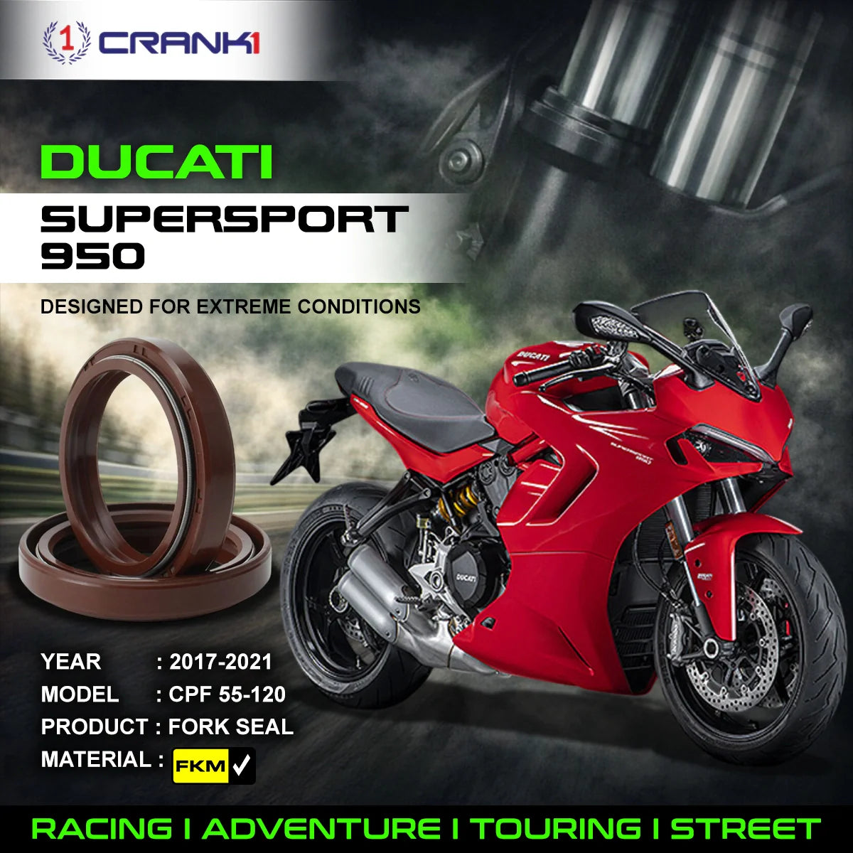 Crank1 Fork Oil Seals Pair For Ducati SuperSport 950 (2017-2021) - CPF55-120