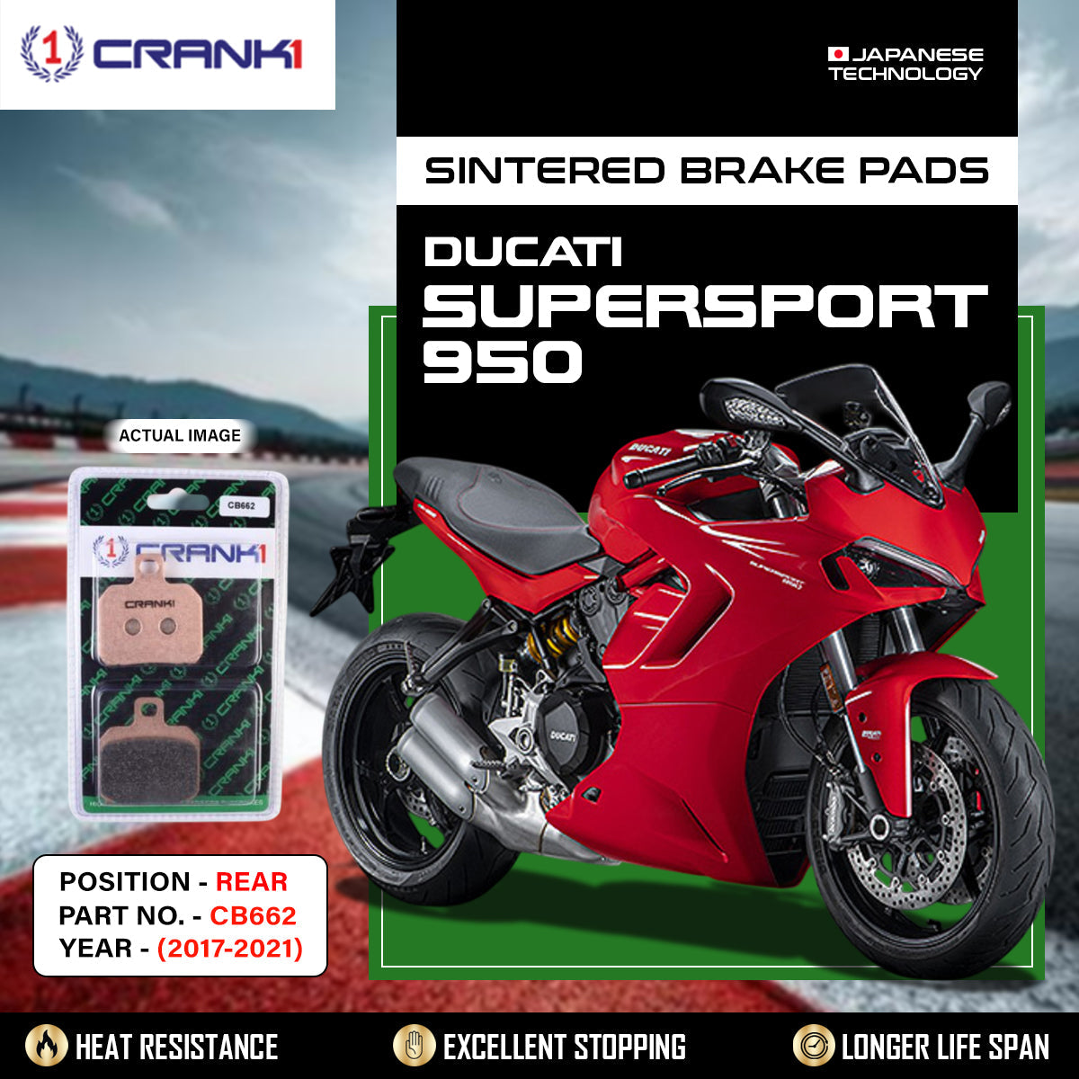 Crank1 Sintered Brake Pads For Ducati Supersport 950 (2017-2021) - Rear - CB662