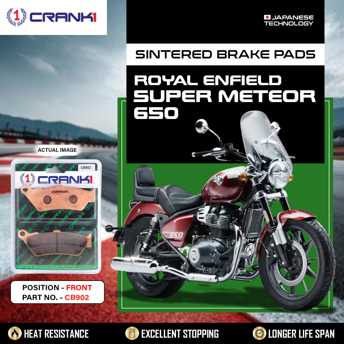 Crank1 Sintered Brake Pads For Royal Enfield Super Meteor 650 - Front - CB902
