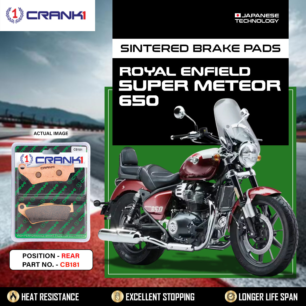 Crank1 Sintered Brake Pads For Royal Enfield Super Meteor 650 - Rear - CB181