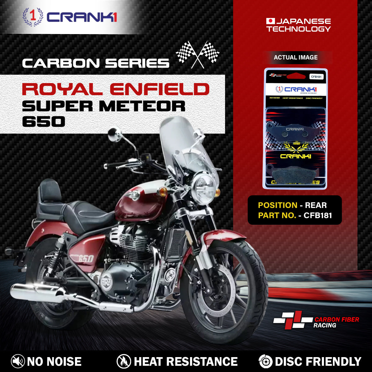 Crank1 Carbon Brake Pads For Royal Enfield Super Meteor 650 - Rear - CFB181