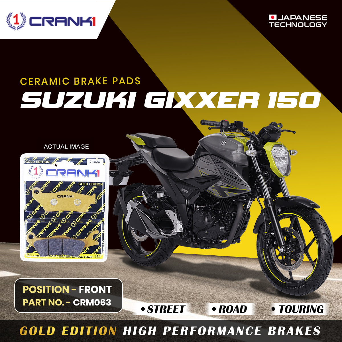 Crank1 Ceramic Brake Pads For Suzuki Gixxer 150 - Front - CRM063