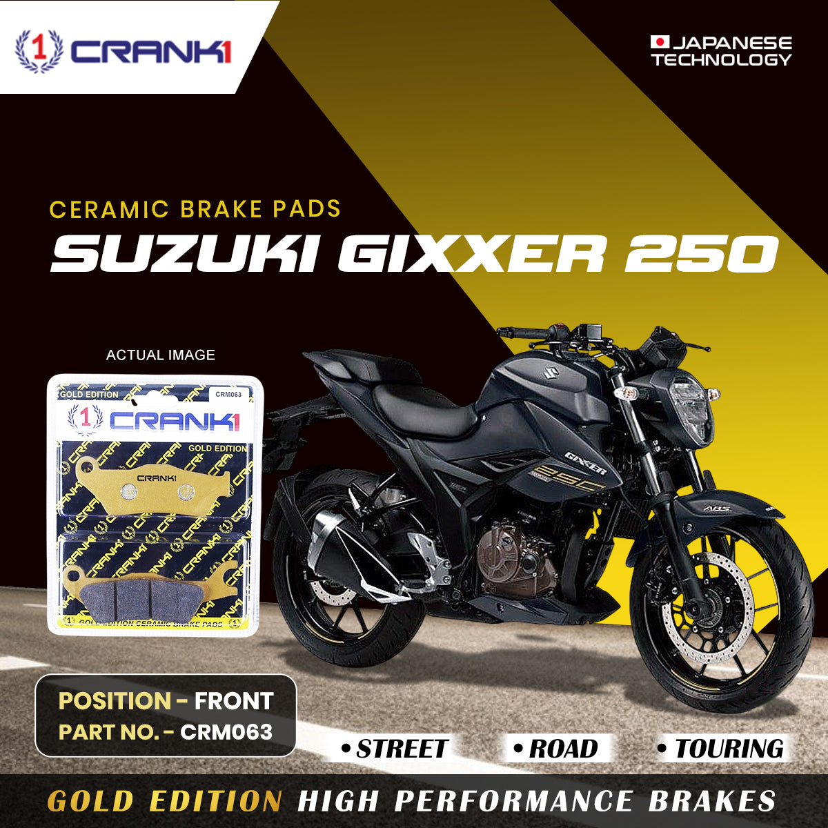 Crank1 Ceramic Brake Pads For Suzuki Gixxer 250 - Front - CRM063