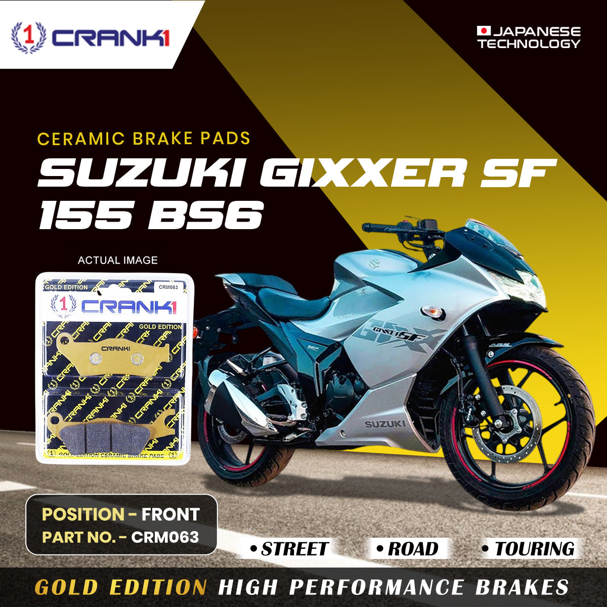 Crank1 Ceramic Brake Pads For Suzuki Gixxer SF 155 BS6 - Front - CRM063