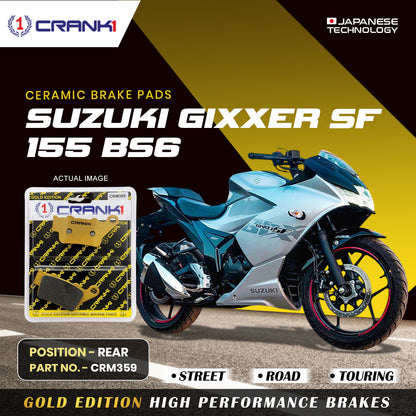 Crank1 Ceramic Brake Pads For Suzuki Gixxer SF 155 BS6 - Rear - CRM359