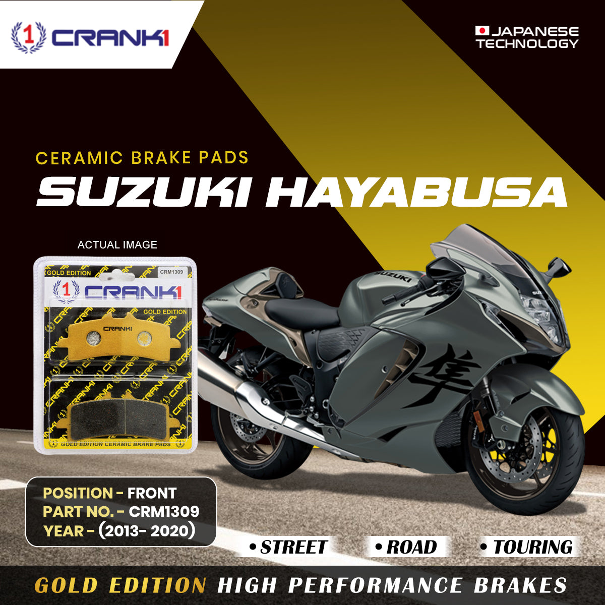 Crank1 Ceramic Brake Pads For Suzuki Hayabusa (2013-2020) - Front - CRM1309 - 2 Sets