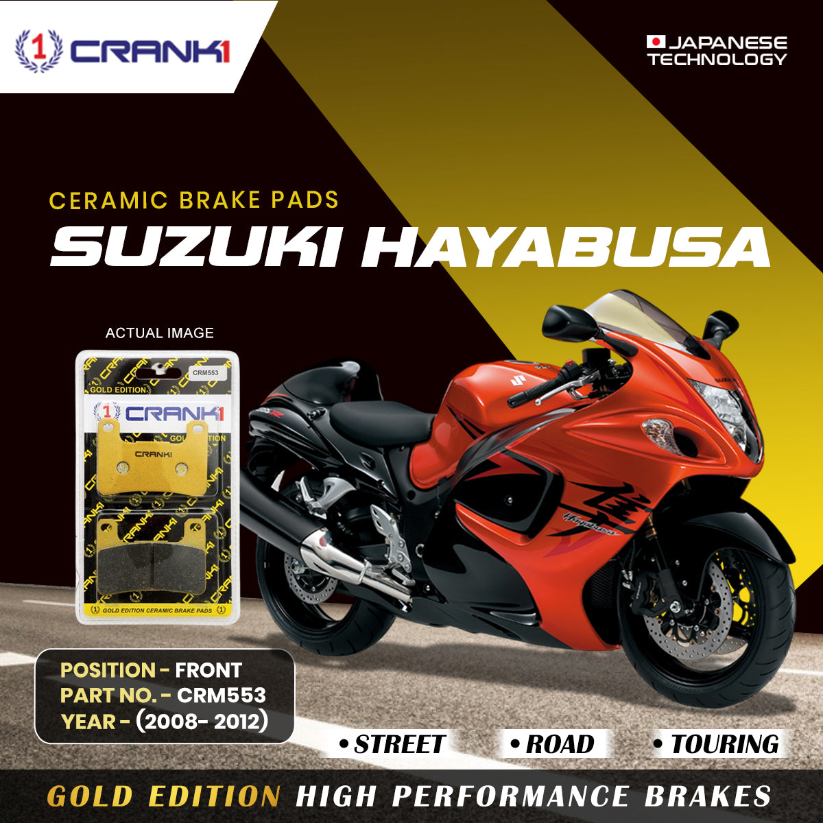 Crank1 Ceramic Brake Pads For Suzuki Hayabusa (2008-2012) - Front - CRM553 - 2 Sets