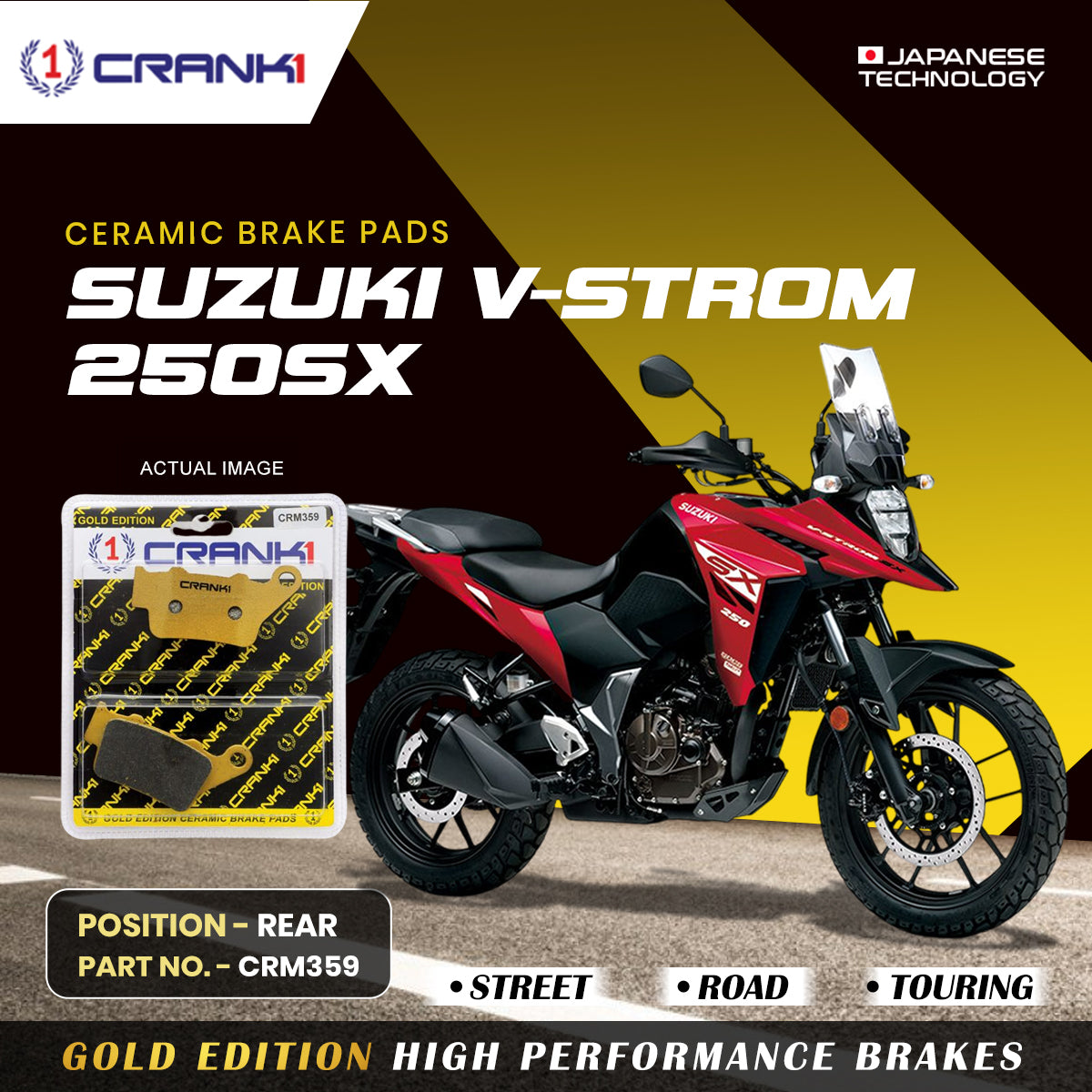 Crank1 Ceramic Brake Pads For Suzuki V-Strom 250SX - Rear - CRM359