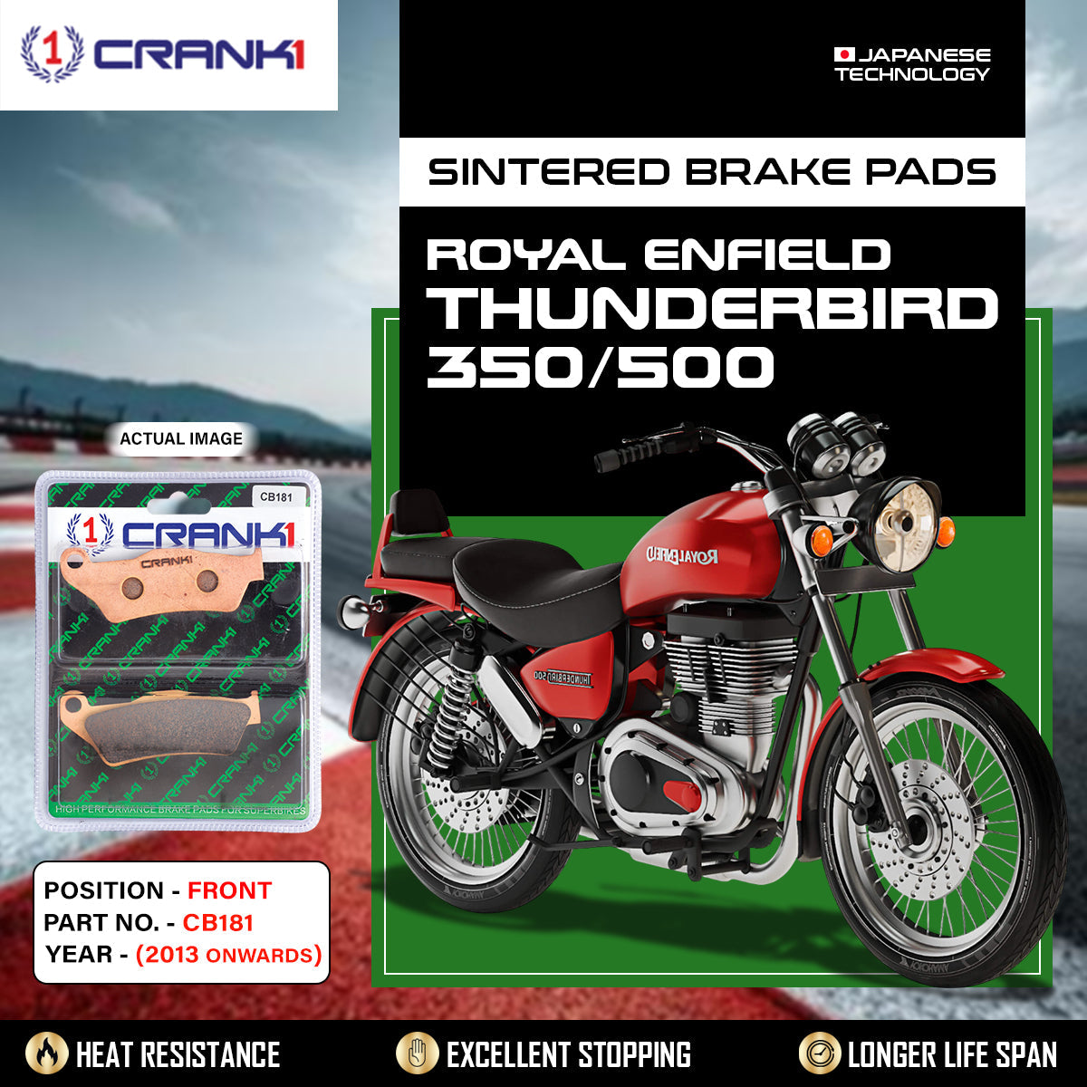 Crank1 Sintered Brake Pads For Royal Enfield Thunderbird 350/500 (2013 Onwards)  - Front - CB181