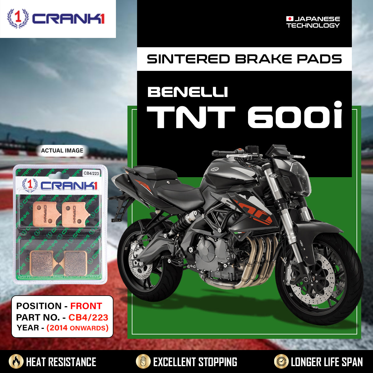 Crank1 Sintered Brake Pads For Benelli TNT 600i (2014 Onwards) - Front - CB4/223 - 2 Sets