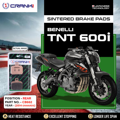 Crank1 Sintered Brake Pads For Benelli TNT 600i (2014 Onwards) - Rear - CB662