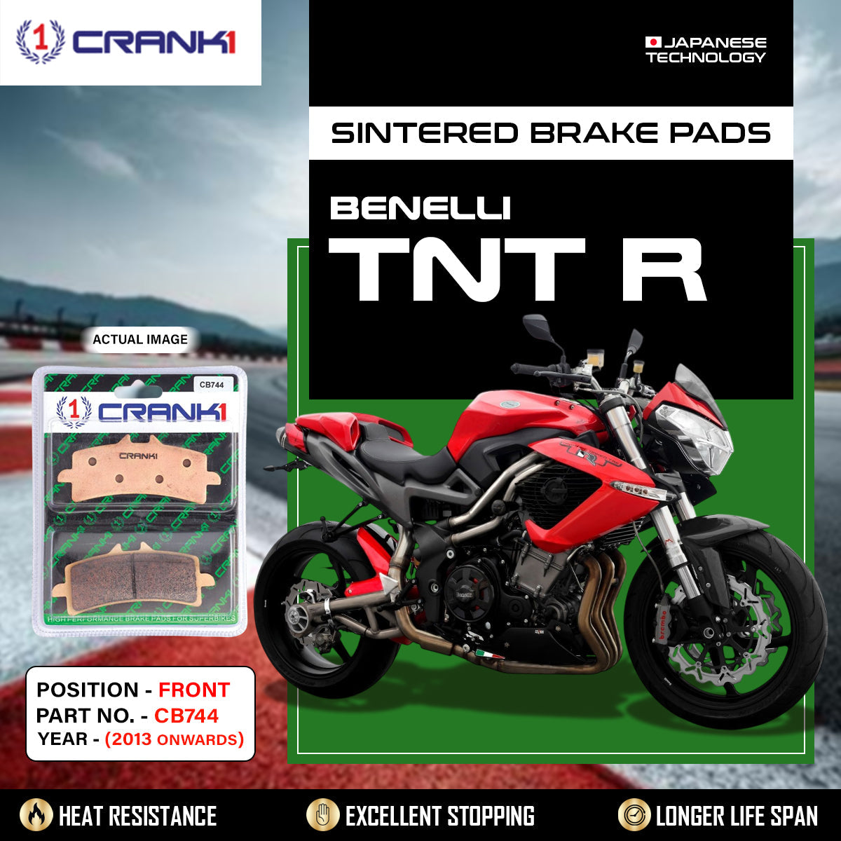 Crank1 Sintered Brake Pads For Benelli TNT R (2013 Onwards) - Front - CB744 - 2 Sets