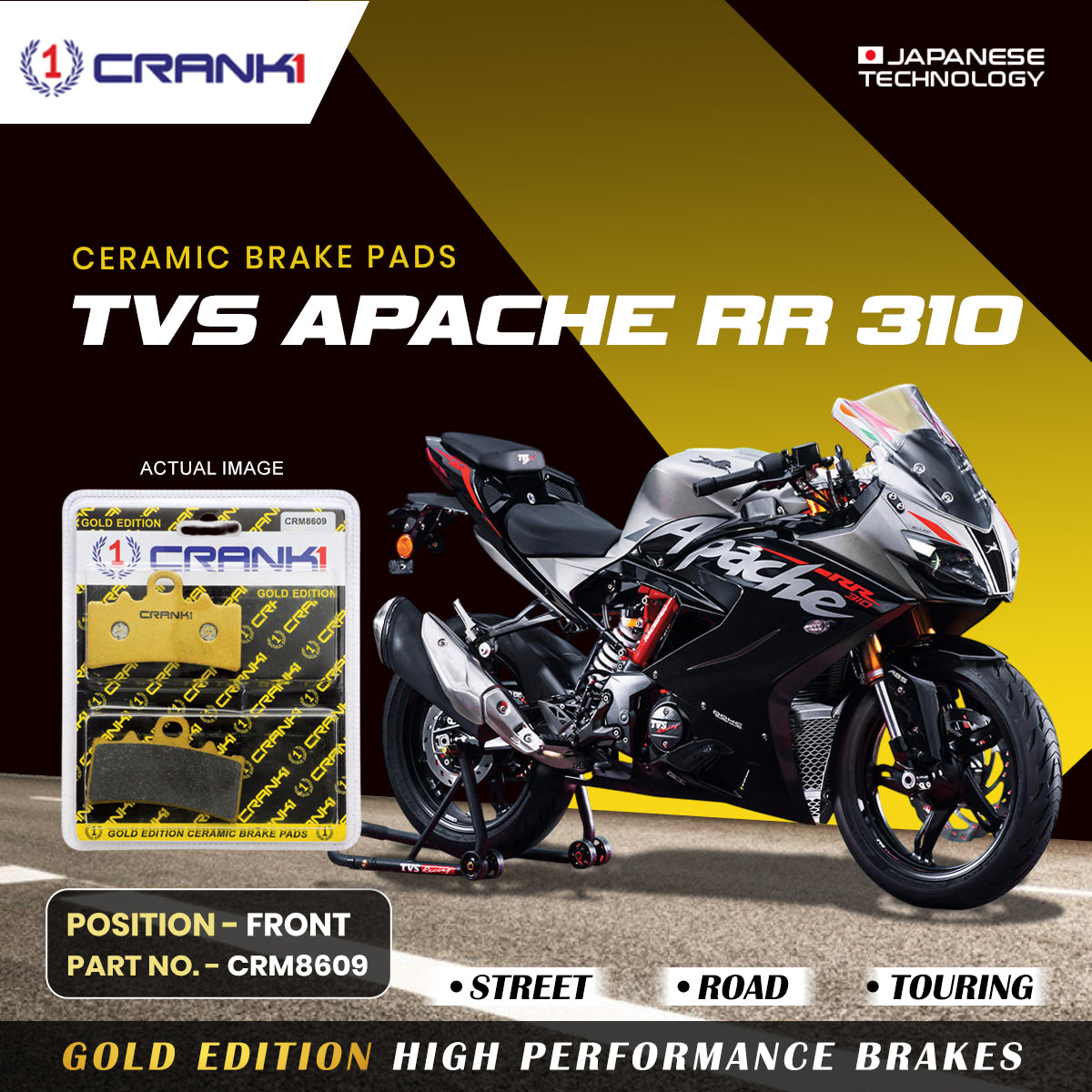 Crank1 Ceramic Brake Pads For TVS Apache RR 310 - Front - CRM8609