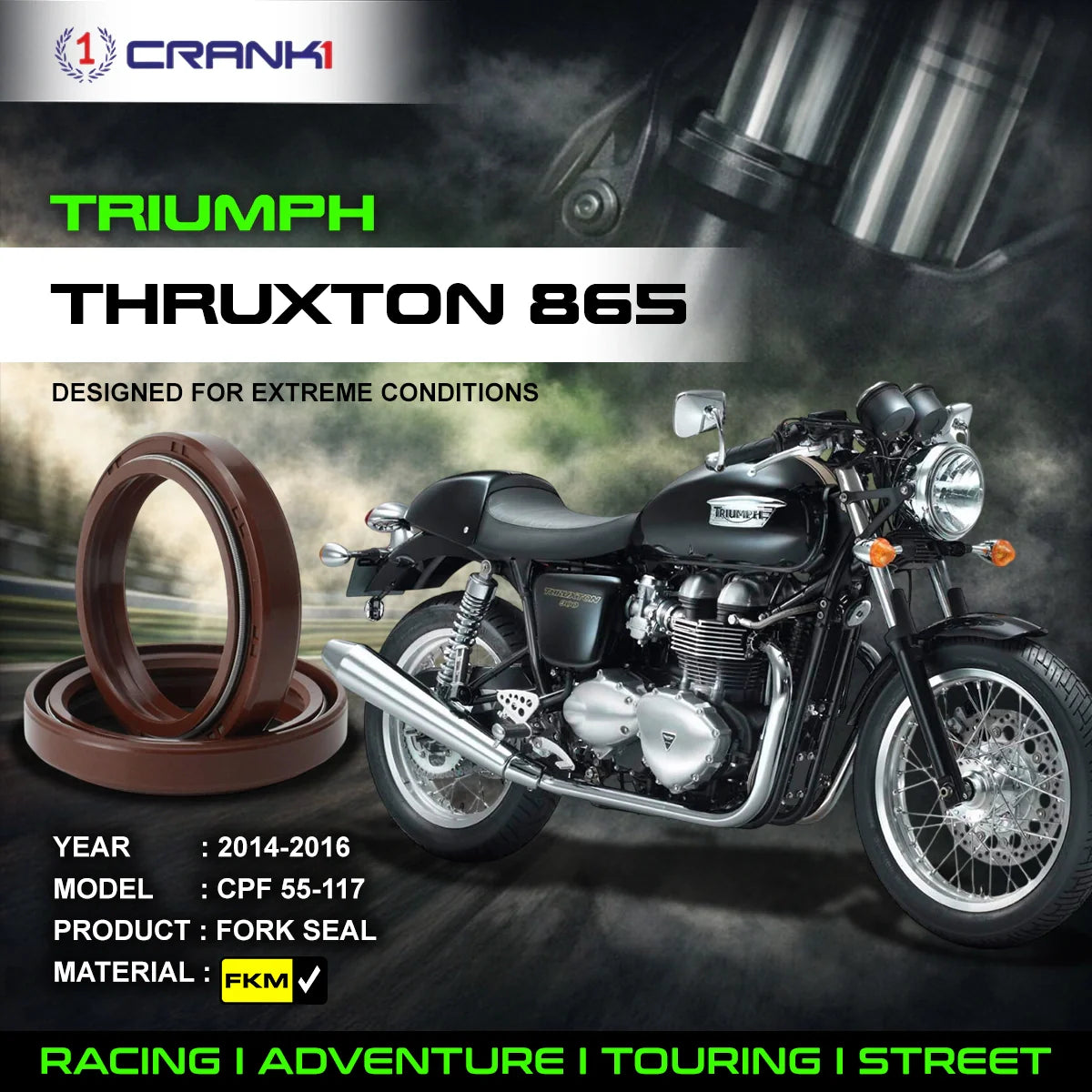 Crank1 Fork Oil Seals Pair For Triumph Thruxton 865 (2014-2016) - CPF55-117