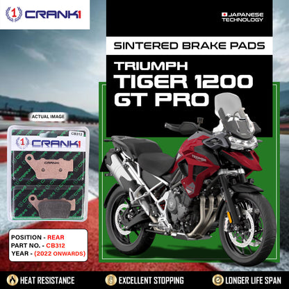 Crank1 Sintered Brake Pads For Triumph Tiger 1200 GT Pro (2022 Onwards) - Rear - CB312
