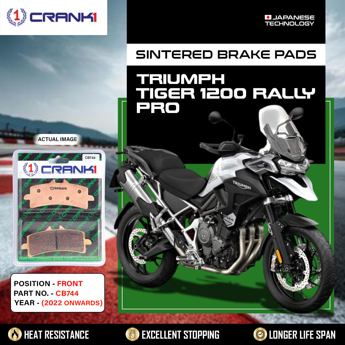 Crank1 Sintered Brake Pads For Triumph Tiger 1200 Rally Pro (2022 Onwards) - Front - CB744 - 2 Sets