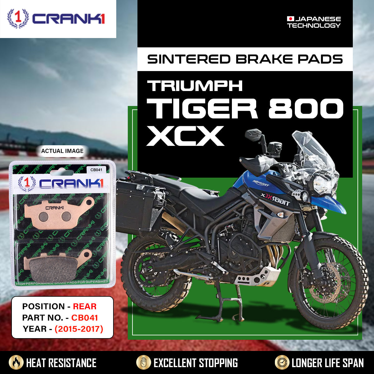 Crank1 Sintered Brake Pads For Triumph Tiger 800 XCX (2015-2017) - Rear - CB041