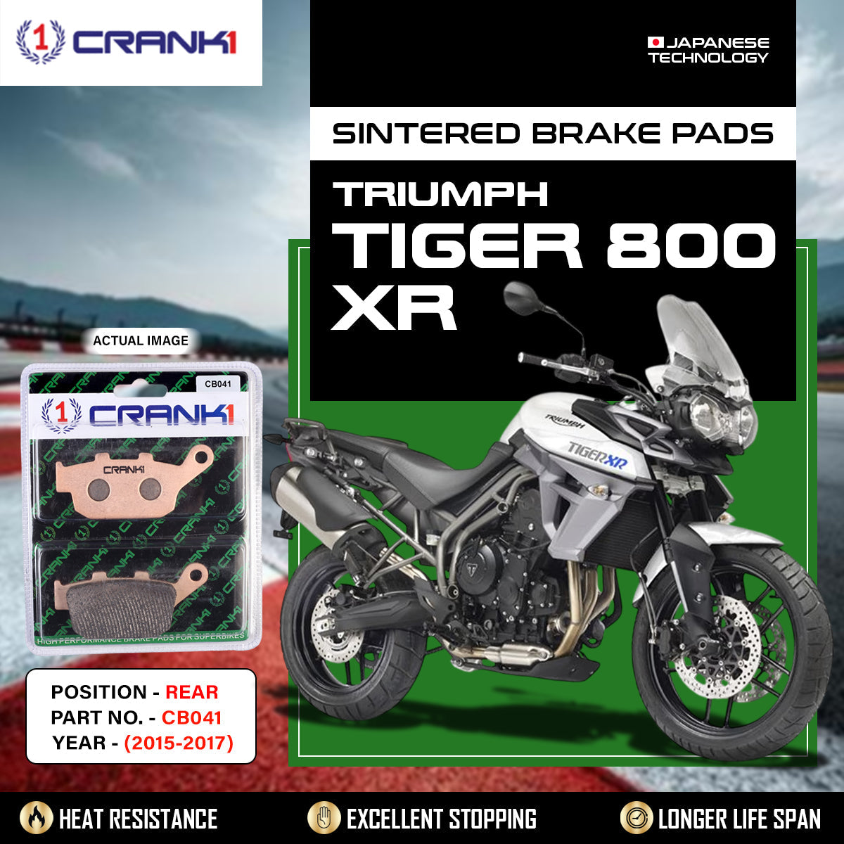 Crank1 Sintered Brake Pads For Triumph Tiger 800 XR (2015-2017) - Rear - CB041