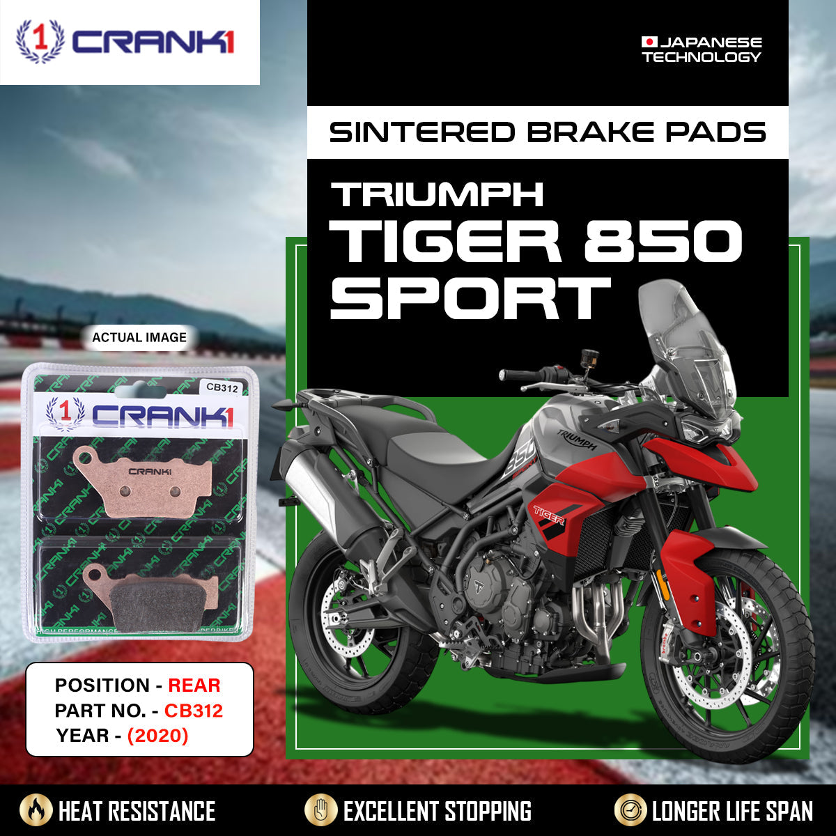 Crank1 Sintered Brake Pads For Triumph Tiger 850 Sport (2020) - Rear - CB312