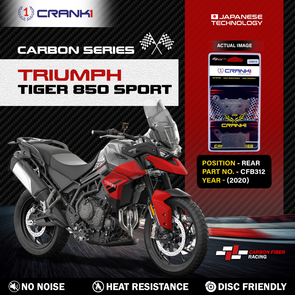 Crank1 Carbon Brake Pads For Triumph Tiger 850 Sport (2020) - Rear - CFB312