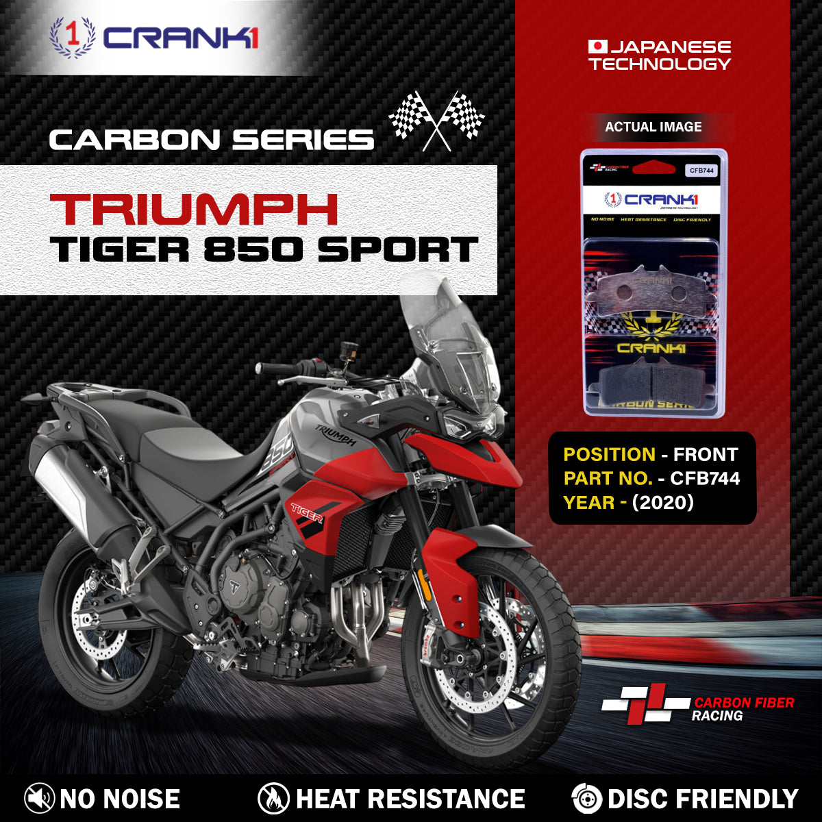 Crank1 Carbon Brake Pads For Triumph Tiger 850 Sport (2020) - Front - CFB744 - 2 Sets