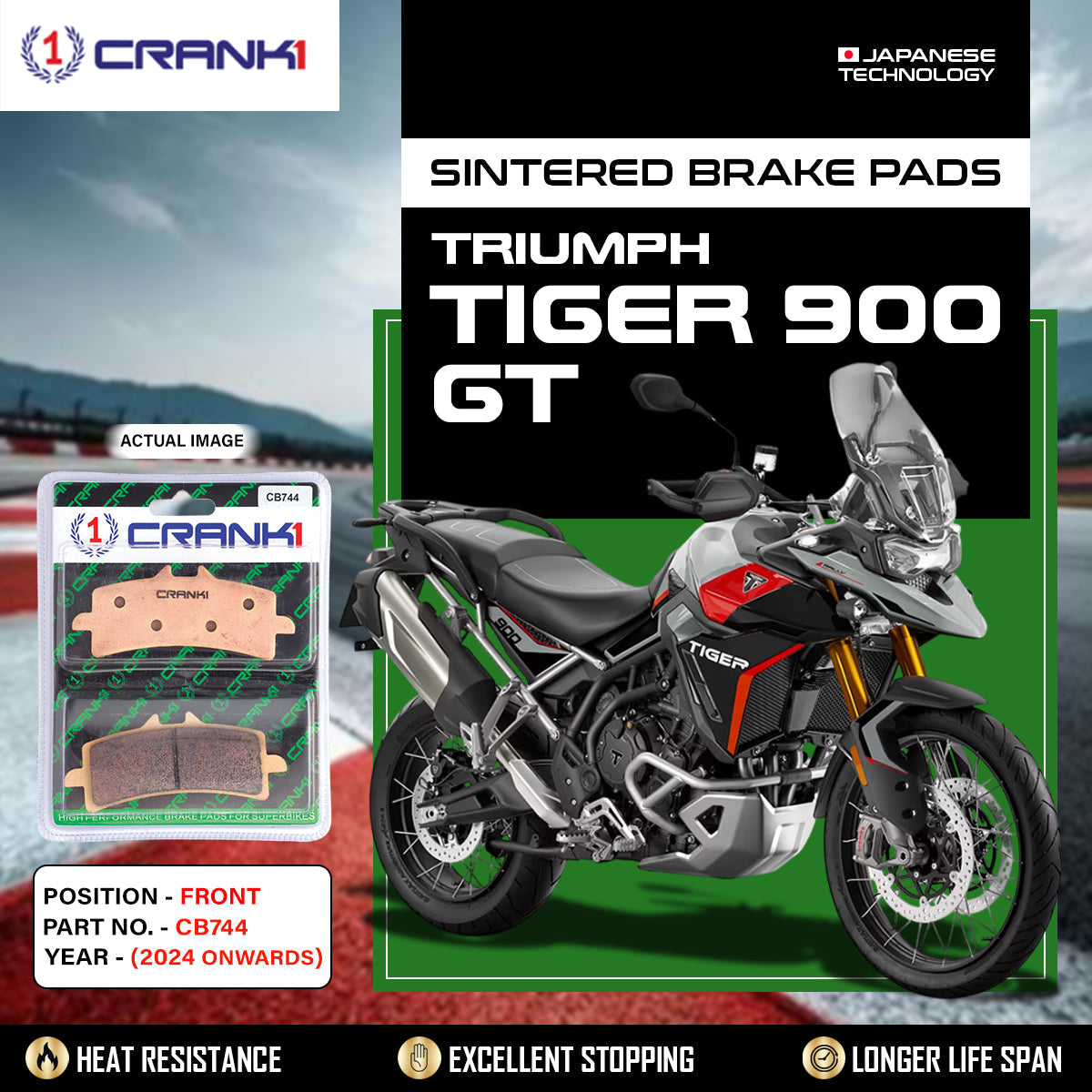 Crank1 Sintered Brake Pads For Triumph Tiger 900 GT (2024 Onwards) - Front - CB744 - 2 Sets