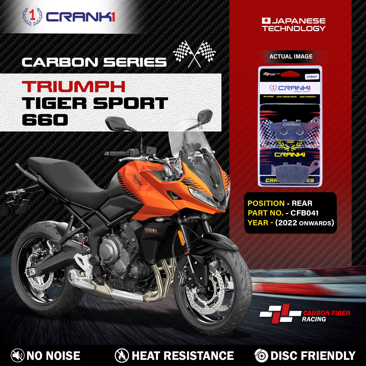 Crank1 Carbon Brake Pads For Triumph Tiger Sport 660 (2022 Onwards) - Rear - CFB041