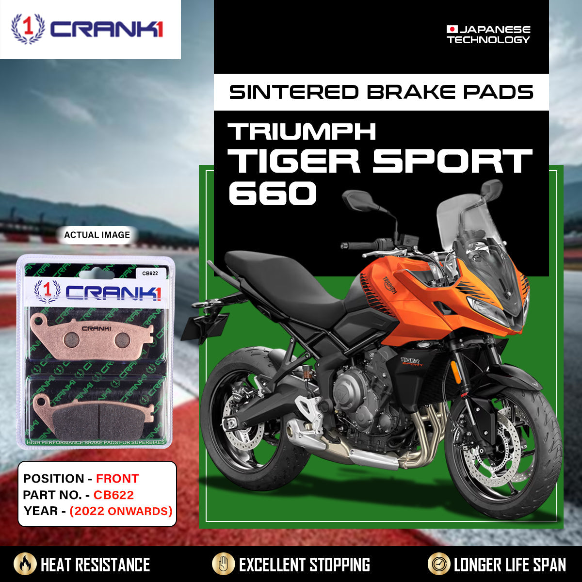 Crank1 Sintered  Brake Pads For Triumph Tiger Sport 660 (2022 Onwards) - Front - CB622 - 2 Sets