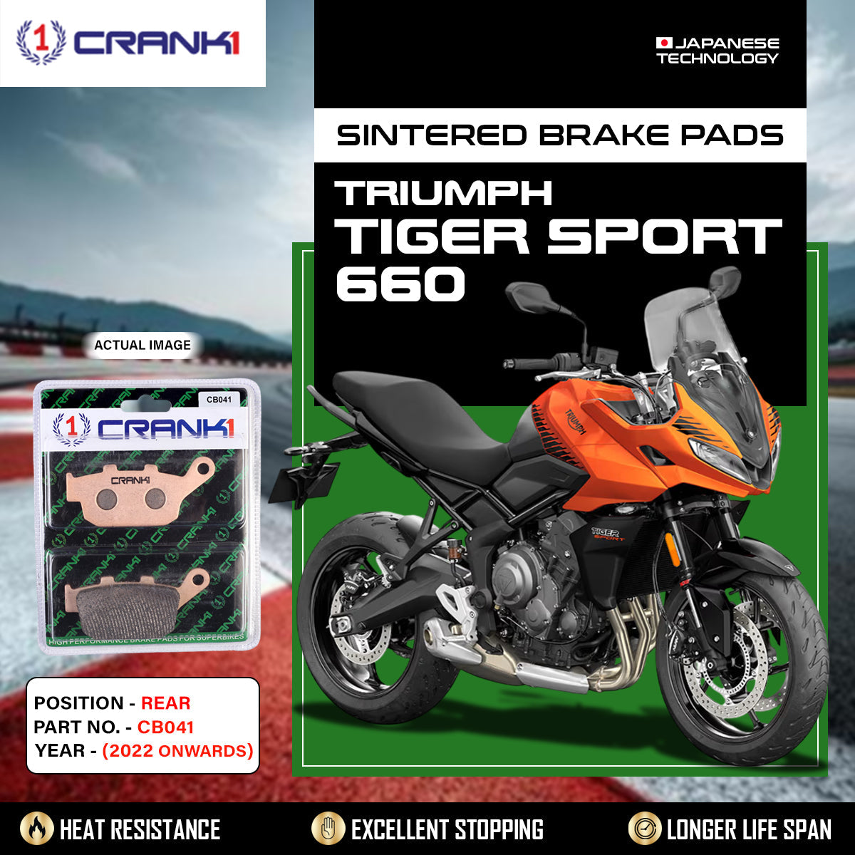 Crank1 Sintered Brake Pads For Triumph Tiger Sport 660 (2022 Onwards) - Rear - CB041