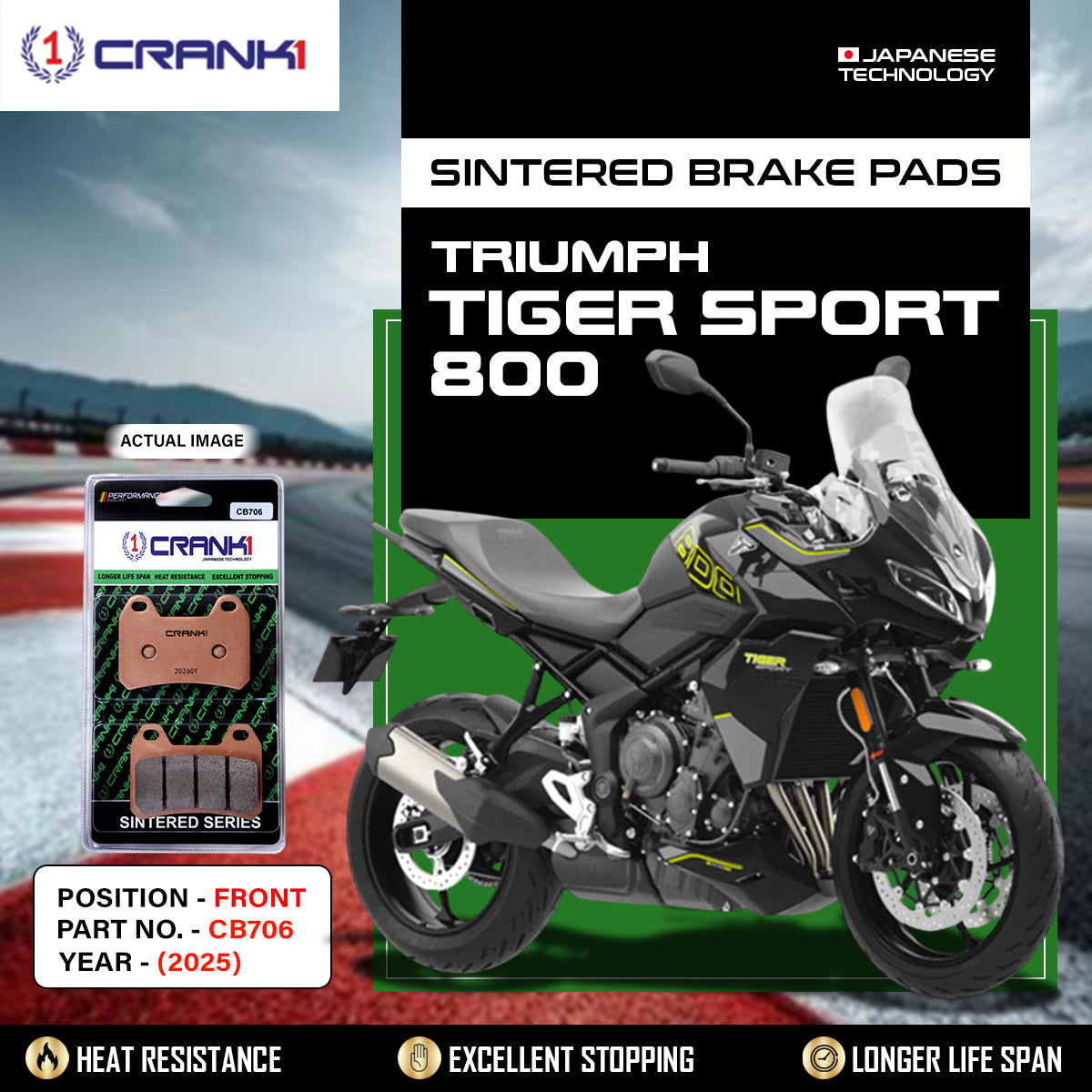 Crank1 Sintered Brake Pads For Triumph Tiger Sport 800 (2025) - Front - CB706 - 2 Sets