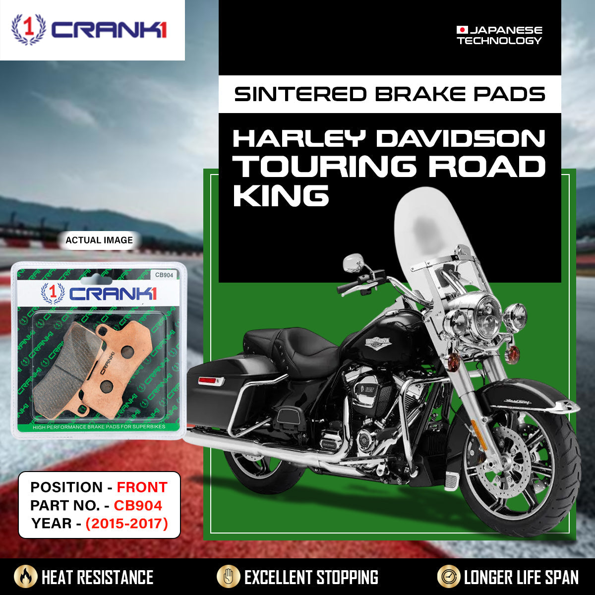 Crank1 Sintered Brake Pads For Harley Davidson Touring Road King (2015-2017) - Front - CB904 - 2 Sets